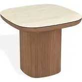 Clover End Table in Travertine Look Ceramic & Walnut Veneer